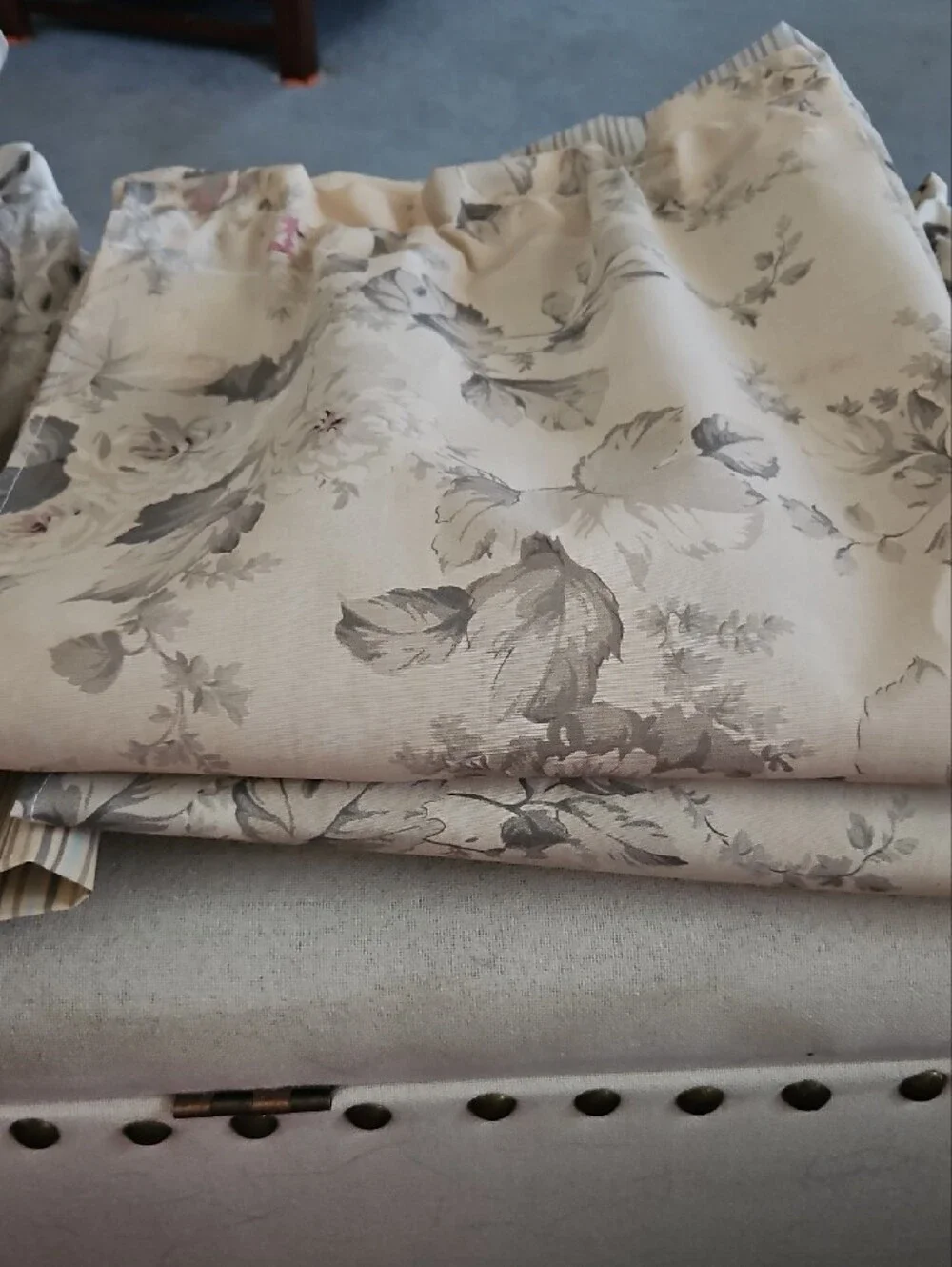Floral Print Curtain Valences and Panels Cream with Gray Accents
